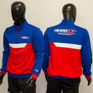 Buzo deportivo frisado con recortes cuello medio alto con estampa en DTF