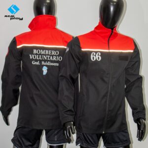 Camperas de neopreno cuello medio alto con bordado y franja reflectaria