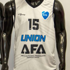 Musculosas de basquet, cuello en V, de policam sublimadas 100% con escudo en broderi